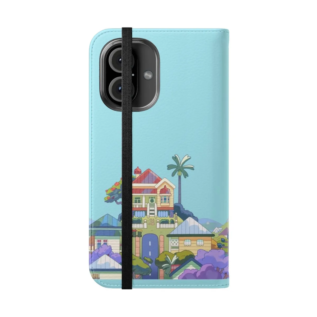 Colorful Cartoon House Skyline Flip Cover Phone Case