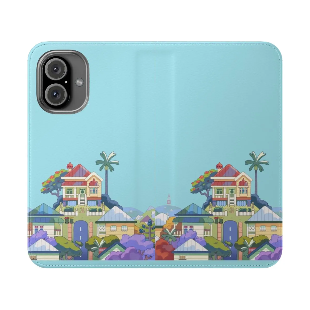 Colorful Cartoon House Skyline Flip Cover Phone Case