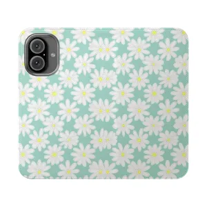 Colorful Daisy Pattern Mint Green Flip Phone Case