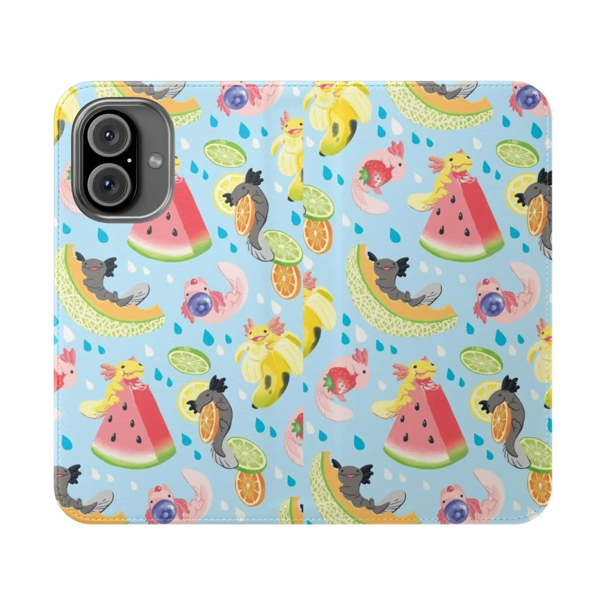 Colorful Fruity Axolotl Pattern Flip Cover Phone Case