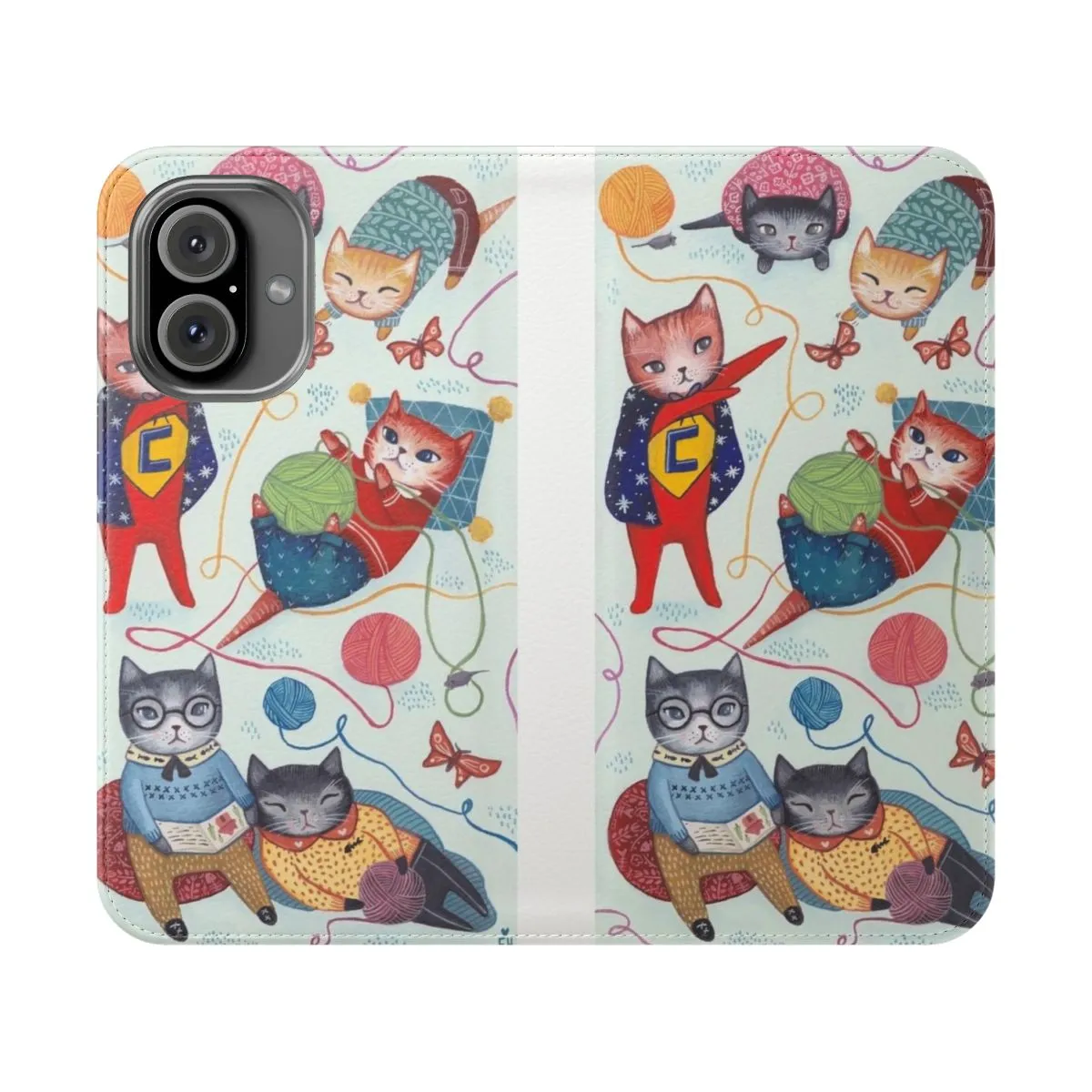 Colorful Kitten and Cat Pattern Flip Cover Phone Case