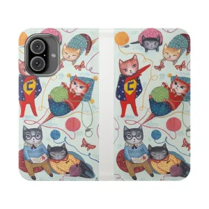 Colorful Kitten and Cat Pattern Flip Cover Phone Case