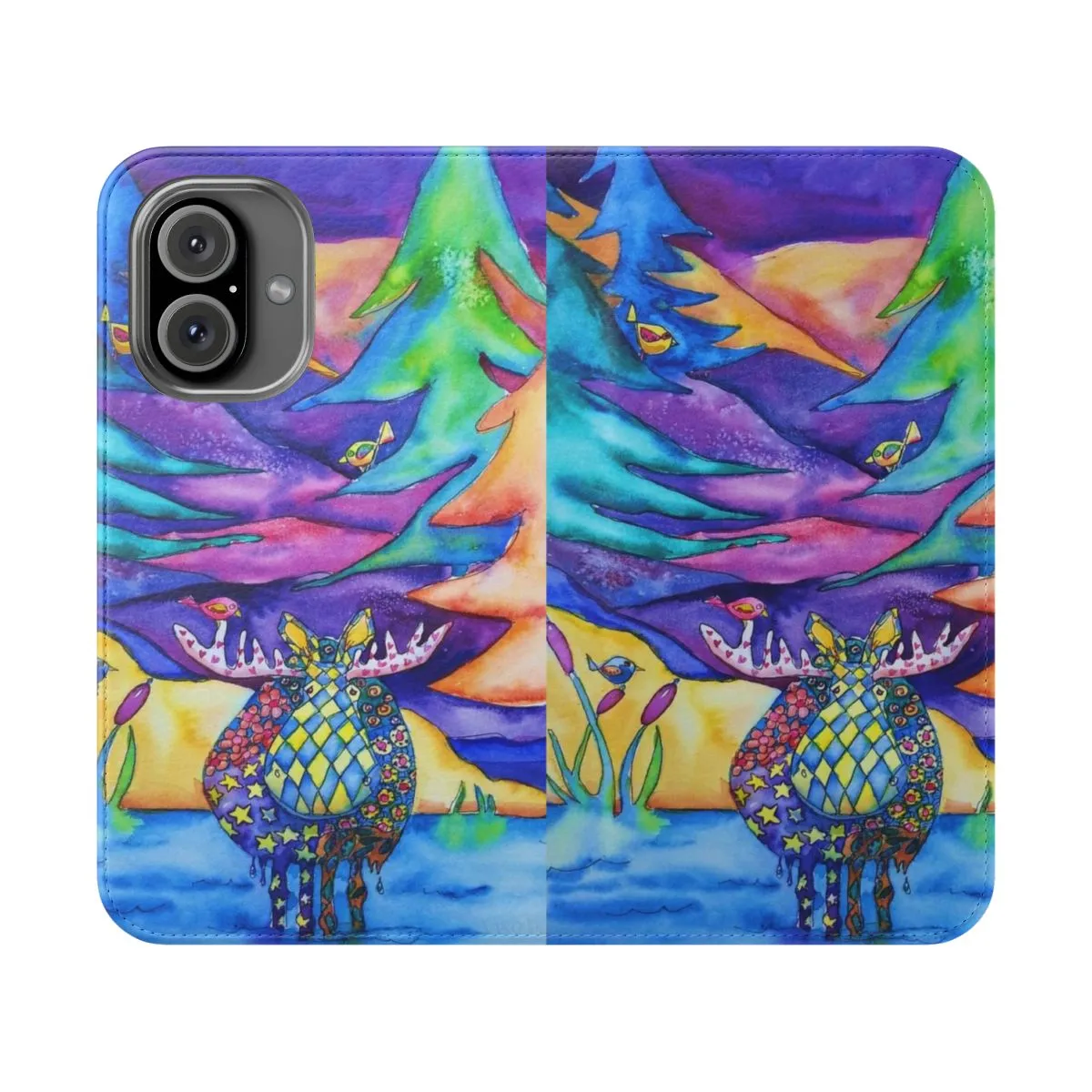 Colorful Moose Themed Flip Cover Phone Case