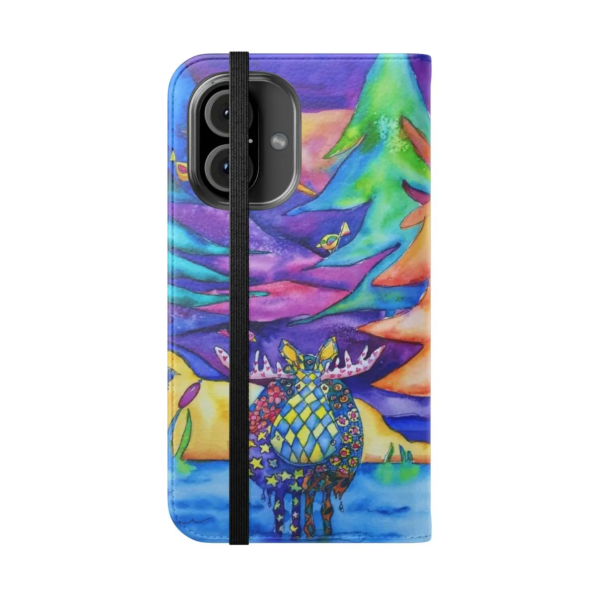 Colorful Moose Themed Flip Cover Phone Case