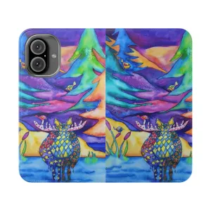 Colorful Moose Themed Flip Cover Phone Case