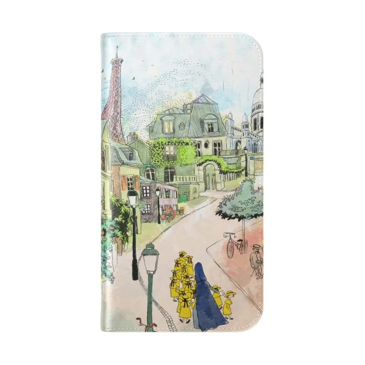 Colorful Paris Street Watercolor Flip Cover Phone Case