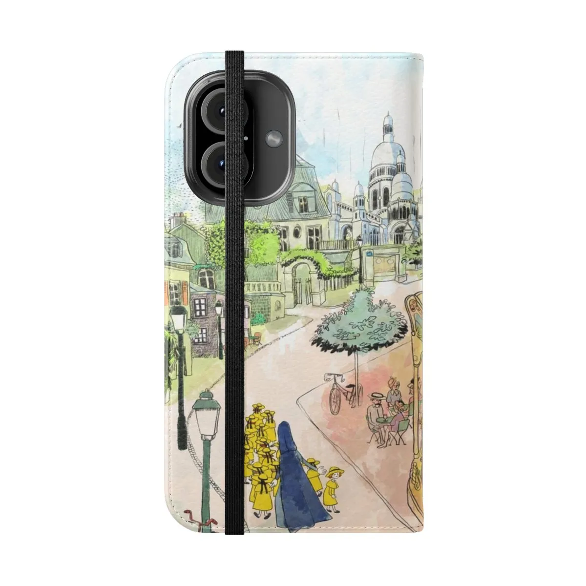 Colorful Paris Street Watercolor Flip Cover Phone Case