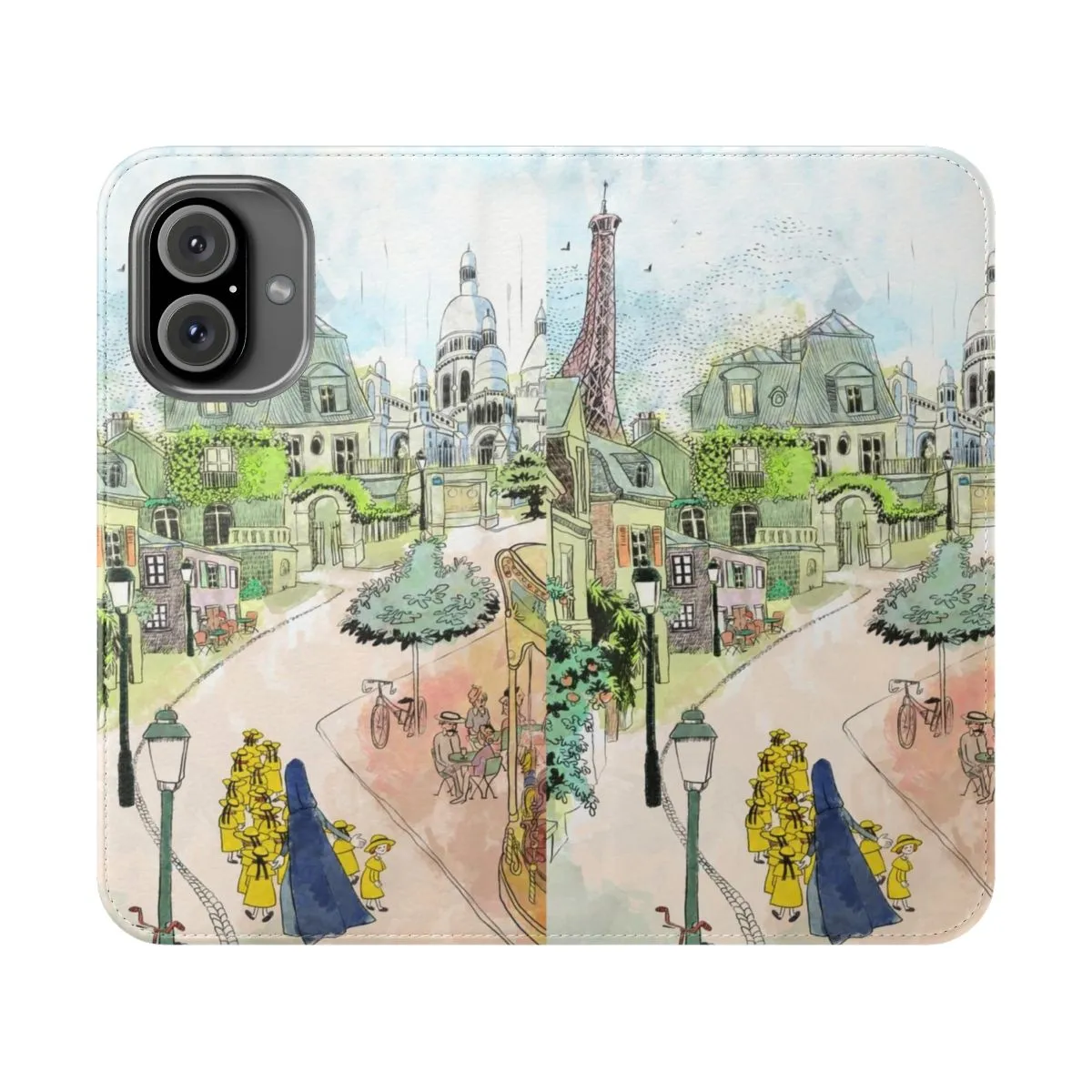 Colorful Paris Street Watercolor Flip Cover Phone Case