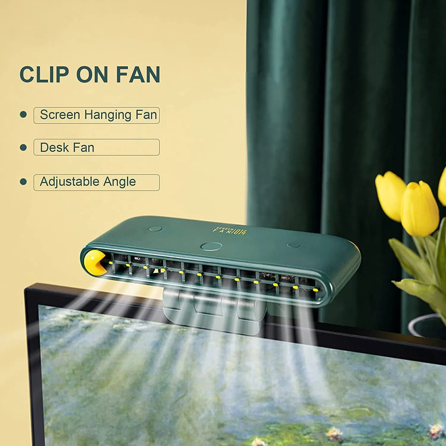 Computer Screen Hanging Fan with Phone Holder