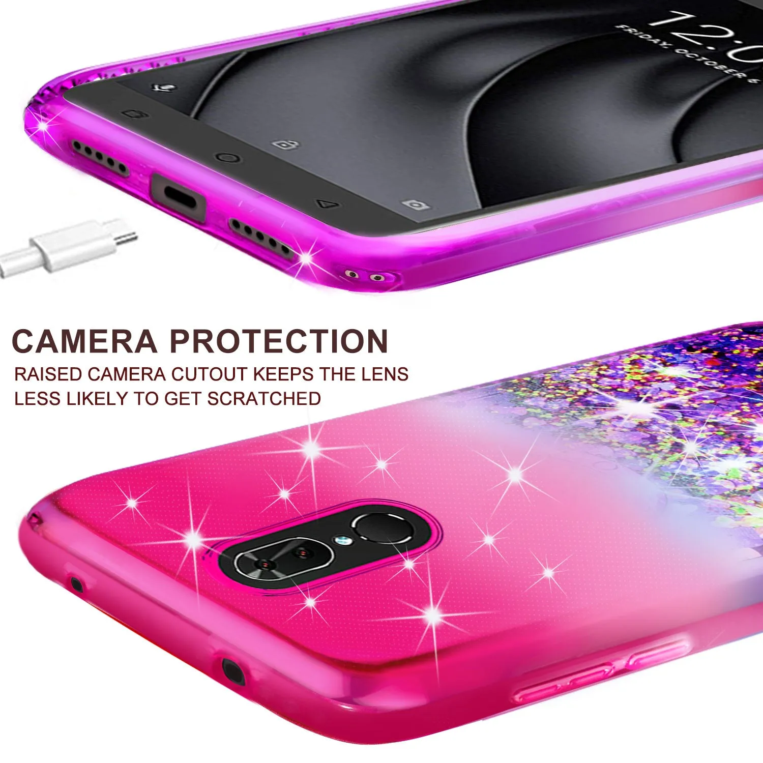 Coolpad Legacy Case Liquid Glitter Phone Case Waterfall Floating Quicksand Bling Sparkle Cute Protective Girls Women Cover for Coolpad Legacy W/Temper Glass- (Hot Pink/Purple Gradient)