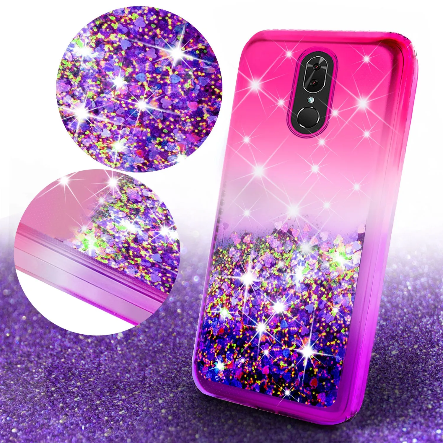 Coolpad Legacy Case Liquid Glitter Phone Case Waterfall Floating Quicksand Bling Sparkle Cute Protective Girls Women Cover for Coolpad Legacy W/Temper Glass- (Hot Pink/Purple Gradient)