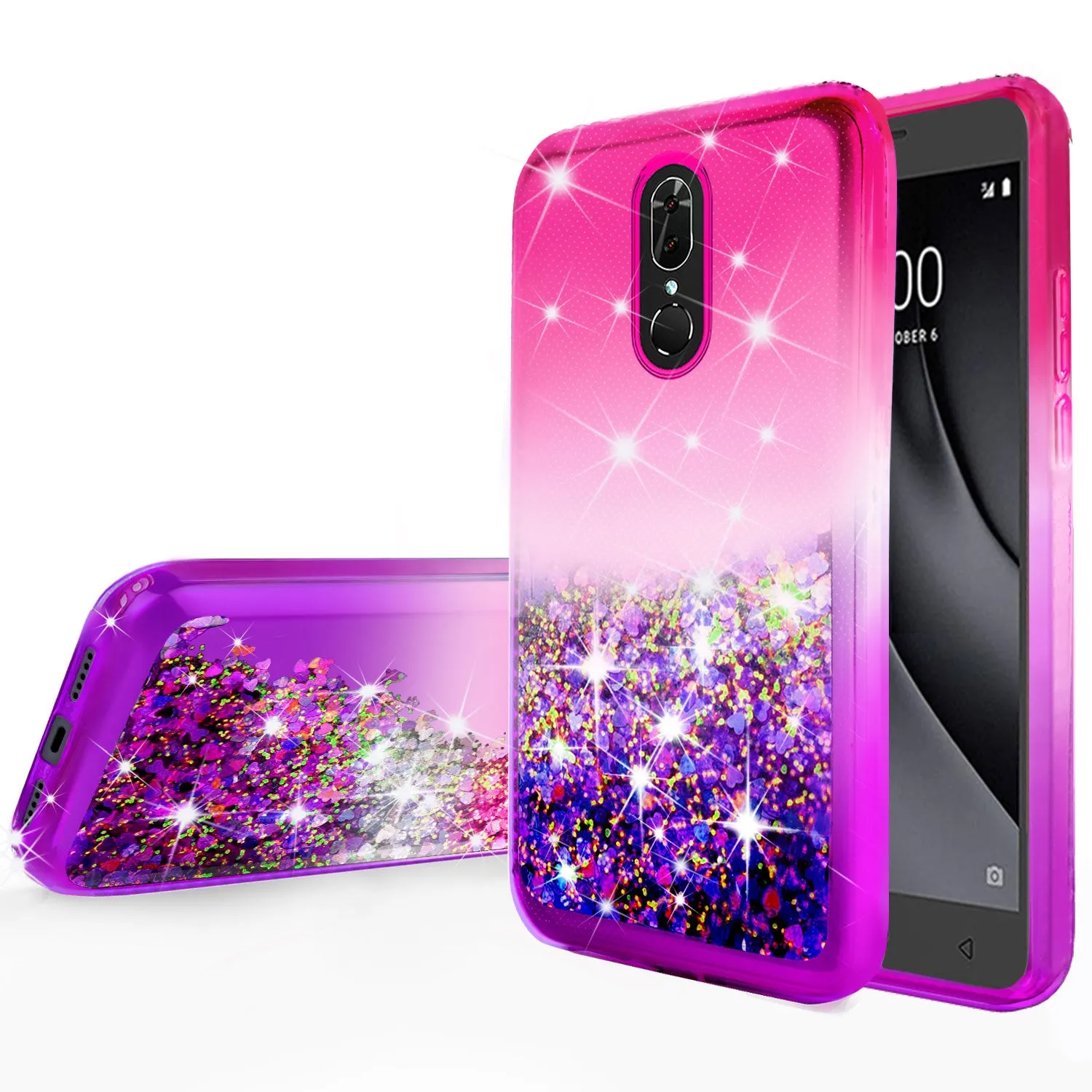 Coolpad Legacy Case Liquid Glitter Phone Case Waterfall Floating Quicksand Bling Sparkle Cute Protective Girls Women Cover for Coolpad Legacy W/Temper Glass- (Hot Pink/Purple Gradient)