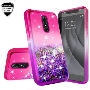 Coolpad Legacy Case Liquid Glitter Phone Case Waterfall Floating Quicksand Bling Sparkle Cute Protective Girls Women Cover for Coolpad Legacy W/Temper Glass- (Hot Pink/Purple Gradient)