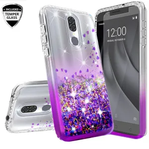 Coolpad Legacy Case Liquid Glitter Phone Case Waterfall Floating Quicksand Bling Sparkle Cute Protective Girls Women Cover for Coolpad Legacy W/Temper Glass- Purple