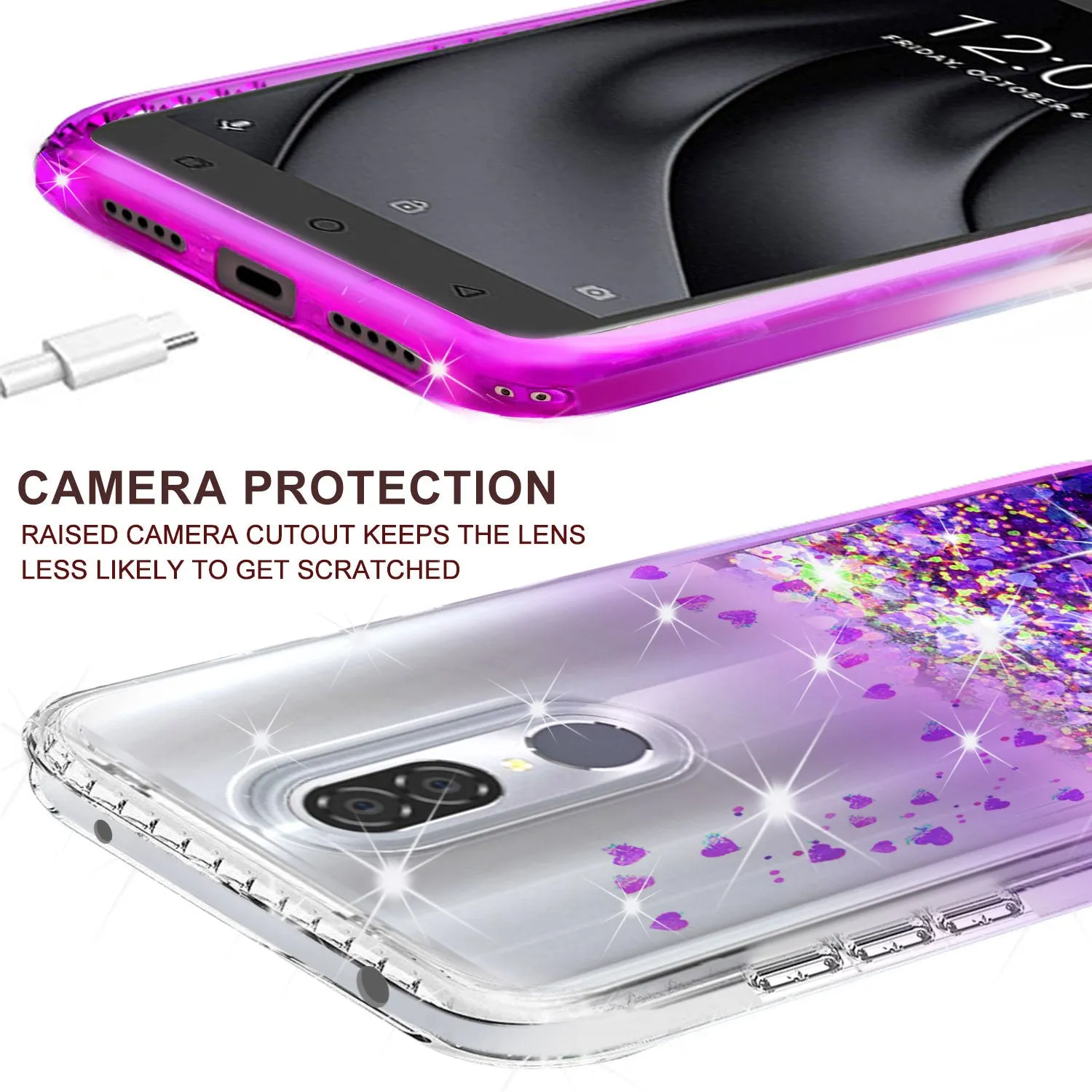 Coolpad Legacy Case Liquid Glitter Phone Case Waterfall Floating Quicksand Bling Sparkle Cute Protective Girls Women Cover for Coolpad Legacy W/Temper Glass- Purple