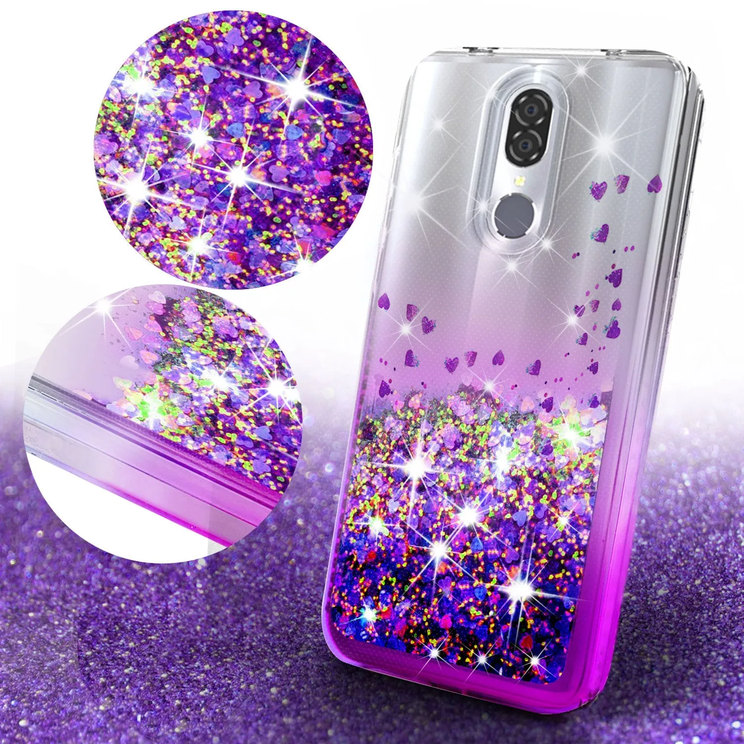Coolpad Legacy Case Liquid Glitter Phone Case Waterfall Floating Quicksand Bling Sparkle Cute Protective Girls Women Cover for Coolpad Legacy W/Temper Glass- Purple