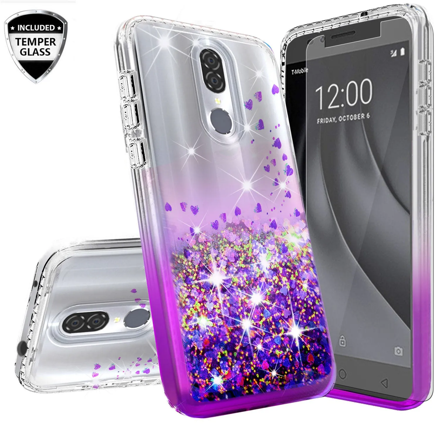 Coolpad Legacy Case Liquid Glitter Phone Case Waterfall Floating Quicksand Bling Sparkle Cute Protective Girls Women Cover for Coolpad Legacy W/Temper Glass- Purple
