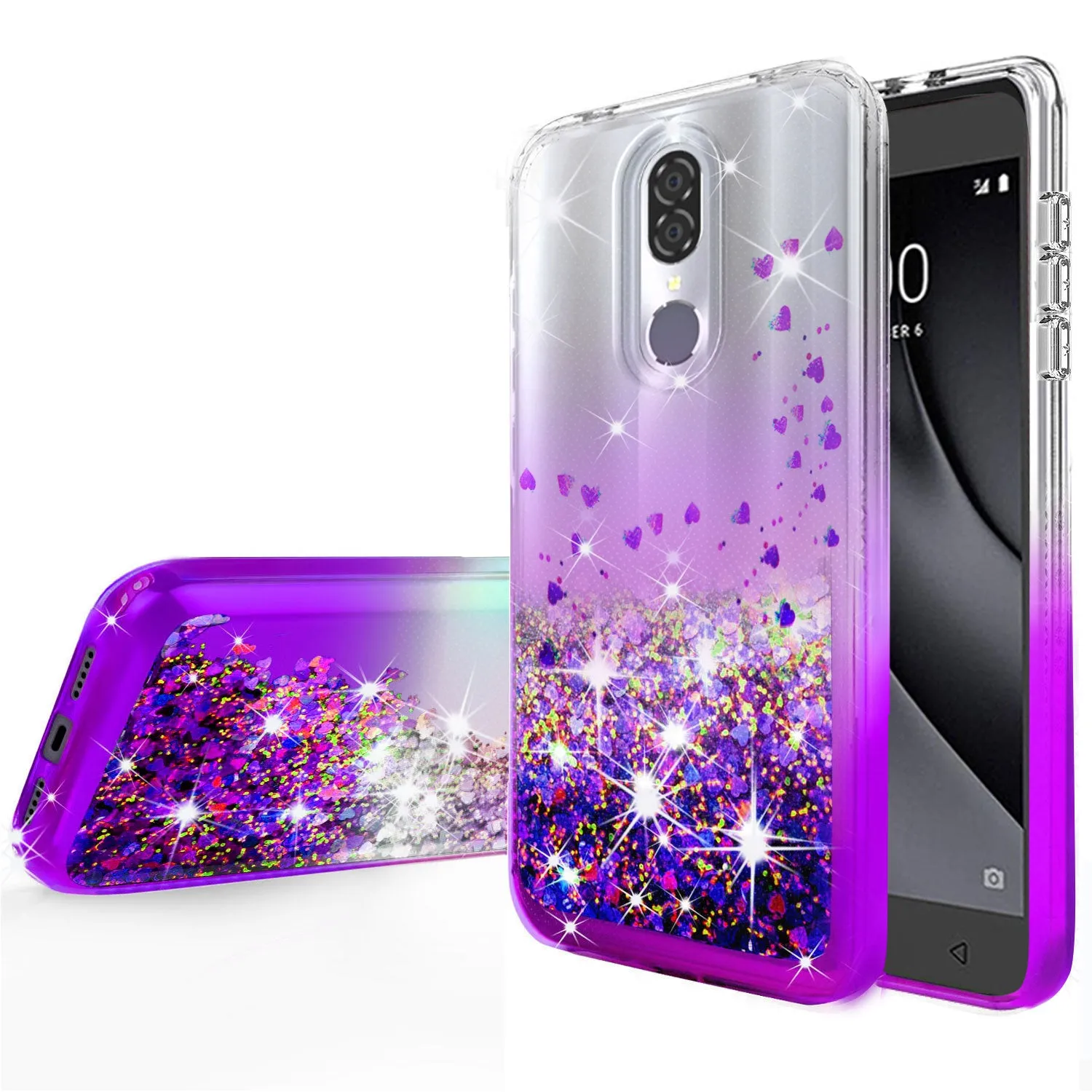 Coolpad Legacy Case Liquid Glitter Phone Case Waterfall Floating Quicksand Bling Sparkle Cute Protective Girls Women Cover for Coolpad Legacy W/Temper Glass- Purple