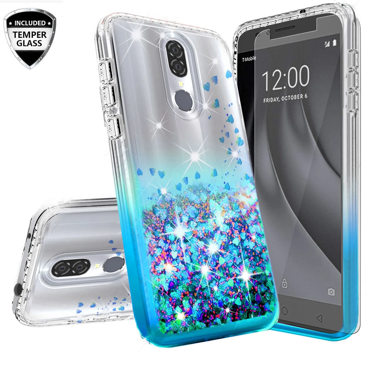 Coolpad Legacy Case Liquid Glitter Phone Case Waterfall Floating Quicksand Bling Sparkle Cute Protective Girls Women Cover for Coolpad Legacy W/Temper Glass- Teal