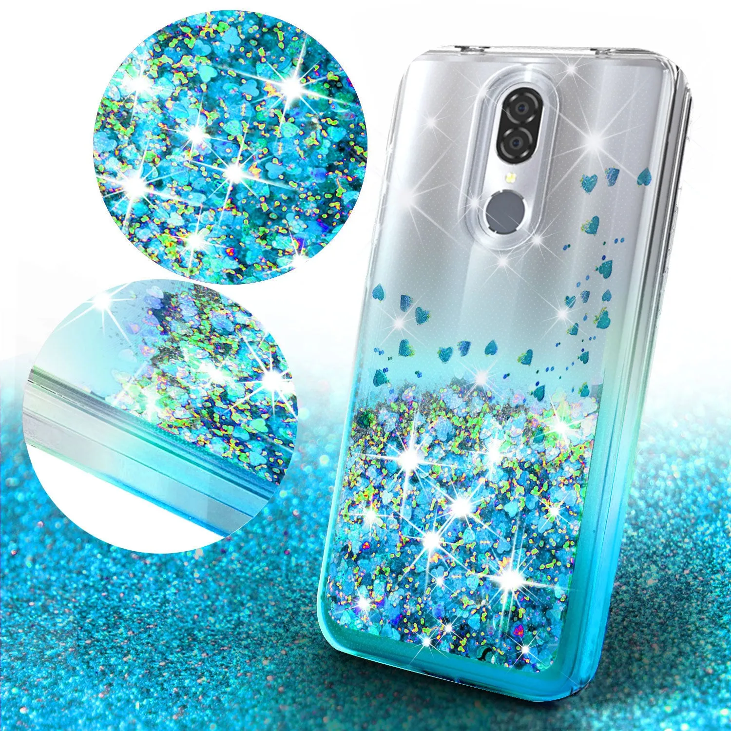 Coolpad Legacy Case Liquid Glitter Phone Case Waterfall Floating Quicksand Bling Sparkle Cute Protective Girls Women Cover for Coolpad Legacy W/Temper Glass- Teal