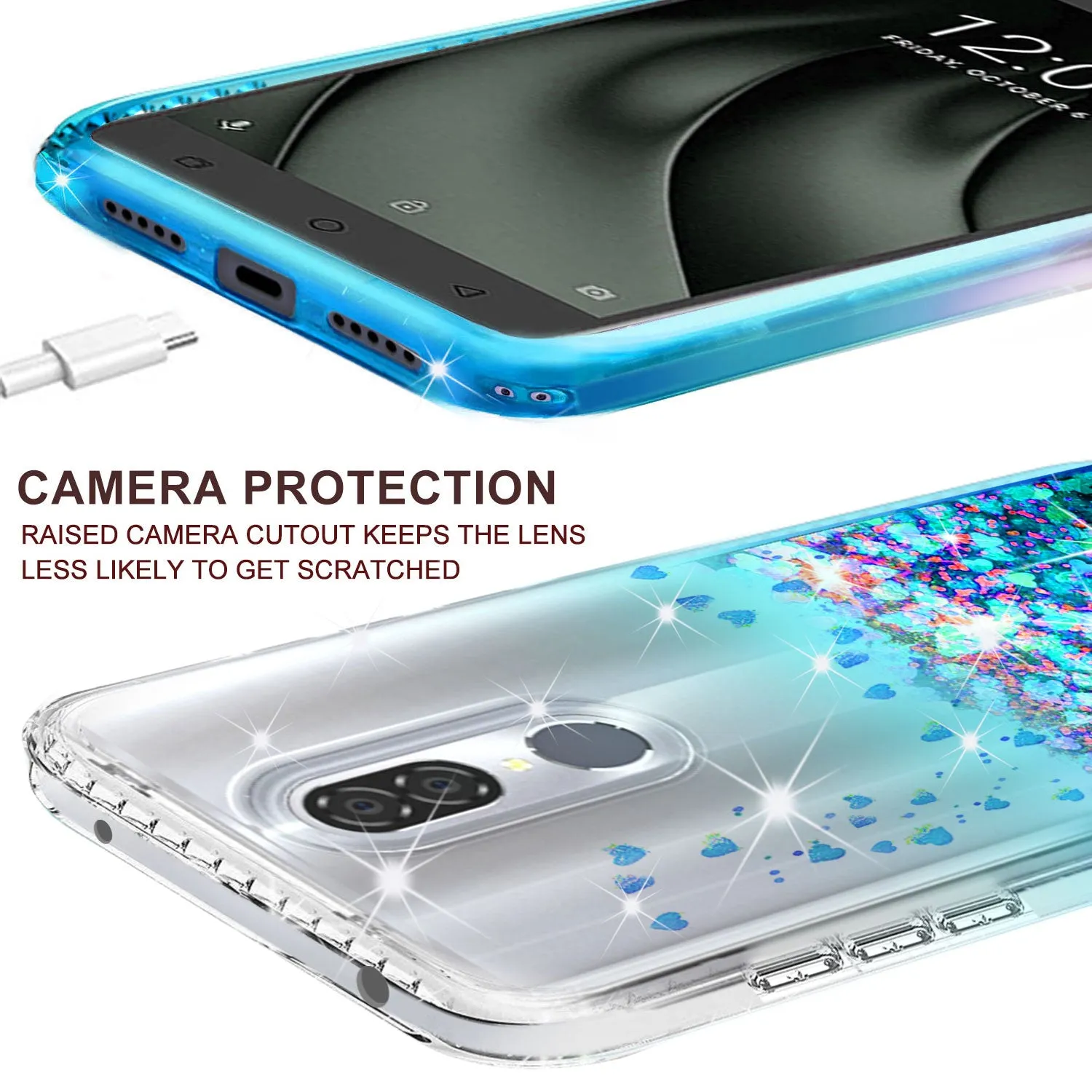 Coolpad Legacy Case Liquid Glitter Phone Case Waterfall Floating Quicksand Bling Sparkle Cute Protective Girls Women Cover for Coolpad Legacy W/Temper Glass- Teal