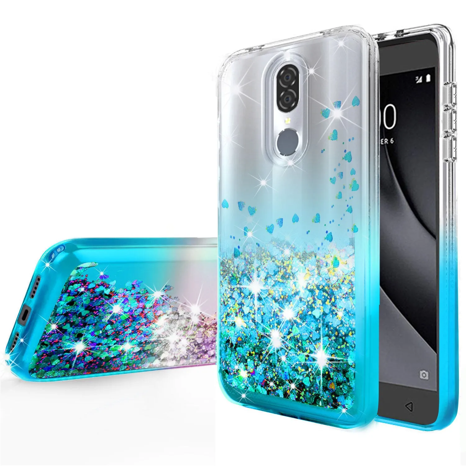 Coolpad Legacy Case Liquid Glitter Phone Case Waterfall Floating Quicksand Bling Sparkle Cute Protective Girls Women Cover for Coolpad Legacy W/Temper Glass- Teal