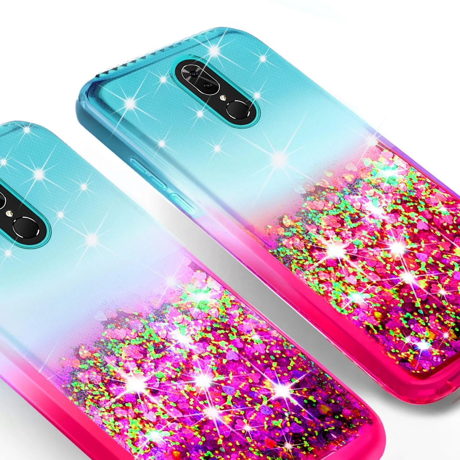 Coolpad Legacy Case Liquid Glitter Phone Case Waterfall Floating Quicksand Bling Sparkle Cute Protective Girls Women Cover for Coolpad Legacy W/Temper Glass- (Teal/Pink Gradient)