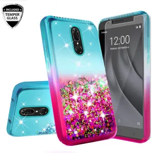 Coolpad Legacy Case Liquid Glitter Phone Case Waterfall Floating Quicksand Bling Sparkle Cute Protective Girls Women Cover for Coolpad Legacy W/Temper Glass- (Teal/Pink Gradient)
