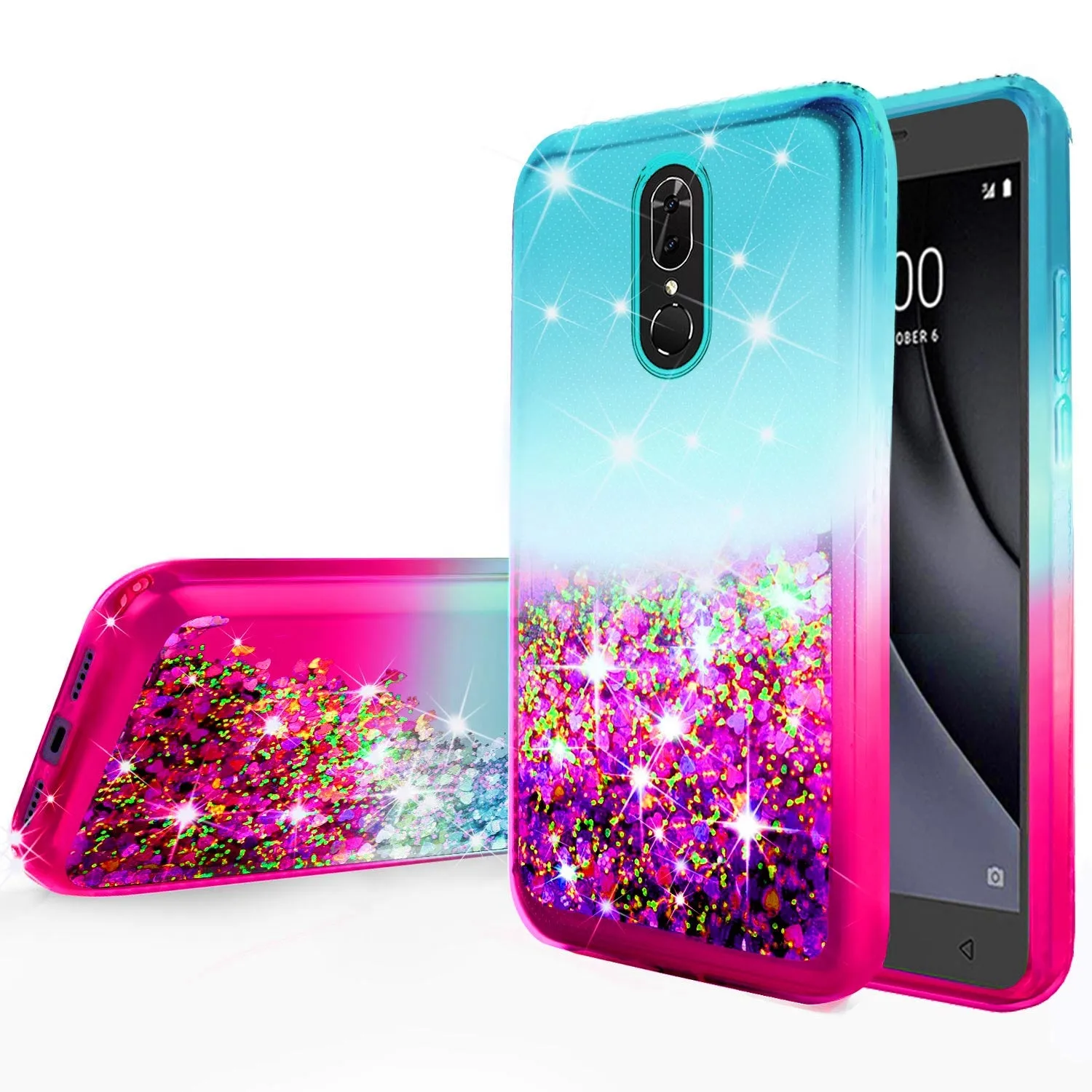 Coolpad Legacy Case Liquid Glitter Phone Case Waterfall Floating Quicksand Bling Sparkle Cute Protective Girls Women Cover for Coolpad Legacy W/Temper Glass- (Teal/Pink Gradient)