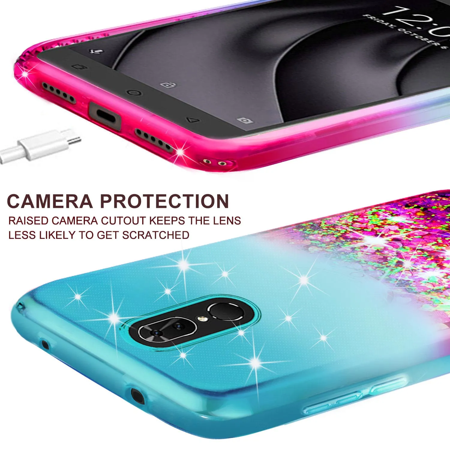 Coolpad Legacy Case Liquid Glitter Phone Case Waterfall Floating Quicksand Bling Sparkle Cute Protective Girls Women Cover for Coolpad Legacy W/Temper Glass- (Teal/Pink Gradient)