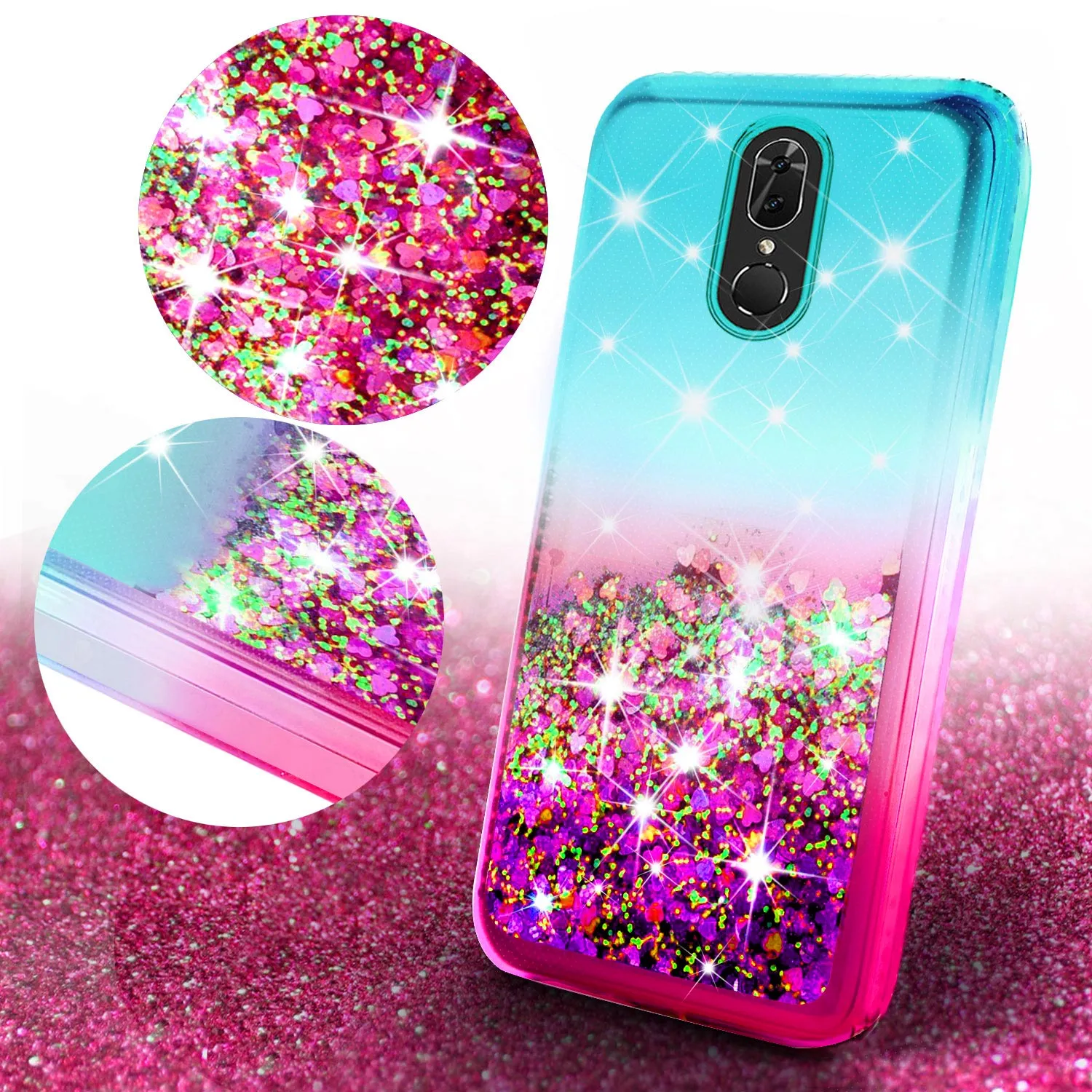 Coolpad Legacy Case Liquid Glitter Phone Case Waterfall Floating Quicksand Bling Sparkle Cute Protective Girls Women Cover for Coolpad Legacy W/Temper Glass- (Teal/Pink Gradient)