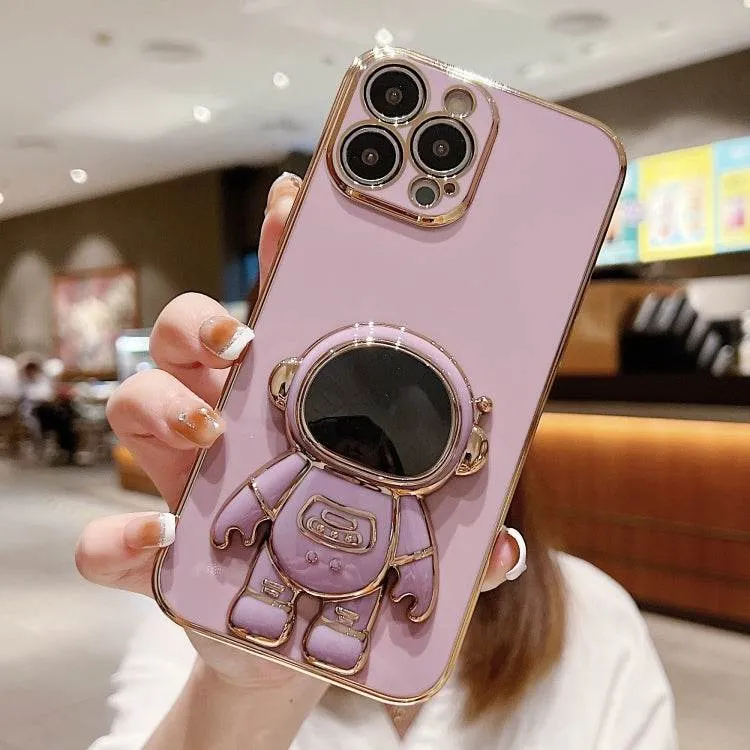Cosmic Astronaut Stand Phone Case with Electroplated Finish