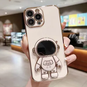Cosmic Astronaut Stand Phone Case with Electroplated Finish