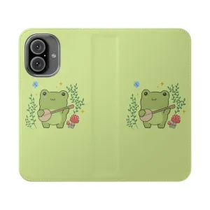 Cottagecore Frog Phone Case with Banjo, Mushrooms, and Butterflies