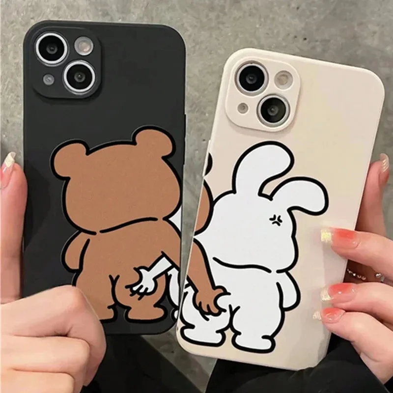 Couple Cartoon Rabbit & Bear Pattern Cases For iPhone 15 12 13 14 11 Pro Max 14 15 7 8 Plus X XR XS Max SE 2020 Soft Cover