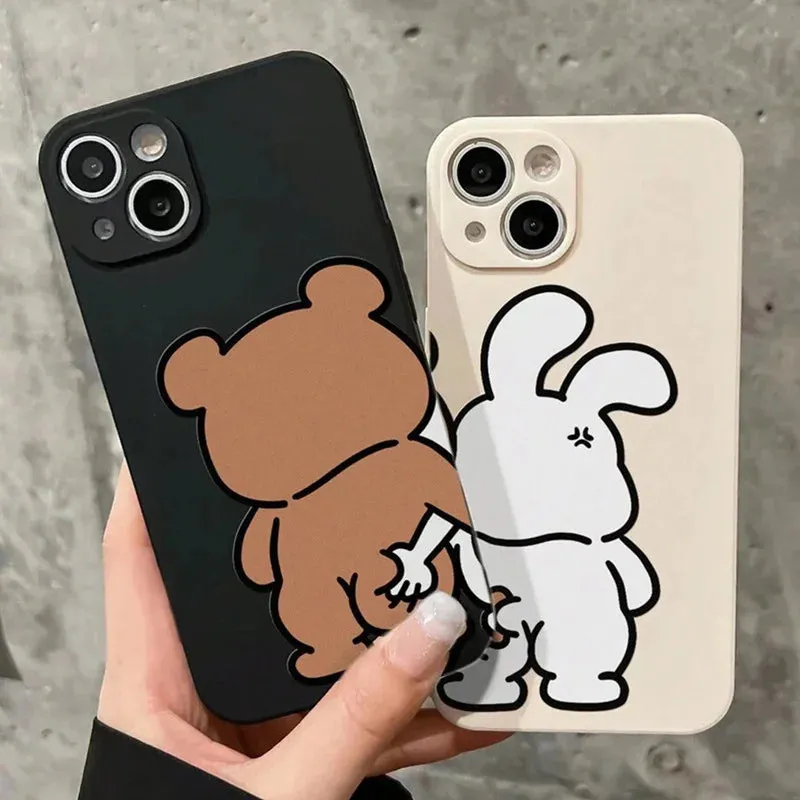 Couple Cartoon Rabbit & Bear Pattern Cases For iPhone 15 12 13 14 11 Pro Max 14 15 7 8 Plus X XR XS Max SE 2020 Soft Cover