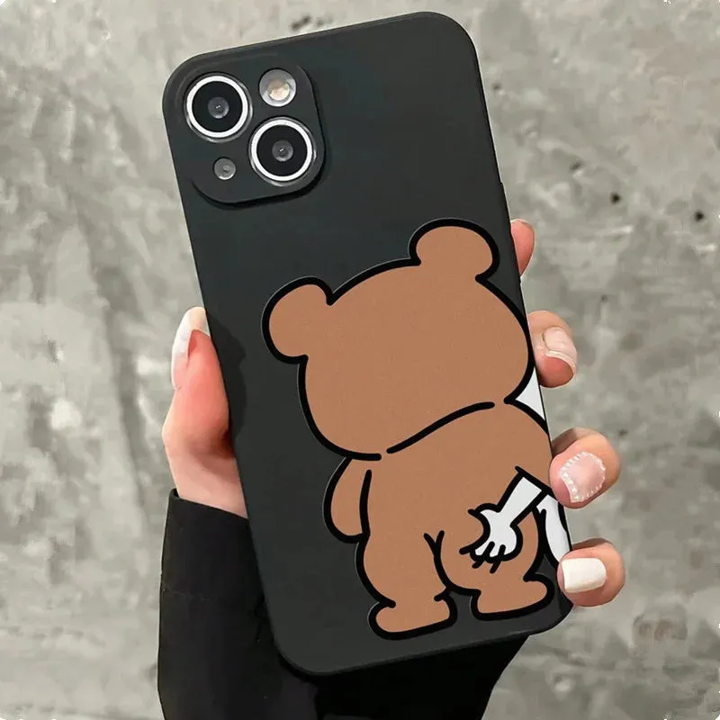 Couple Cartoon Rabbit & Bear Pattern Cases For iPhone 15 12 13 14 11 Pro Max 14 15 7 8 Plus X XR XS Max SE 2020 Soft Cover
