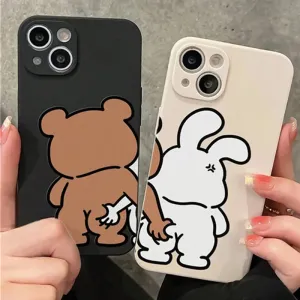 Couple Cartoon Rabbit & Bear Pattern Cases For iPhone 15 12 13 14 11 Pro Max 14 15 7 8 Plus X XR XS Max SE 2020 Soft Cover
