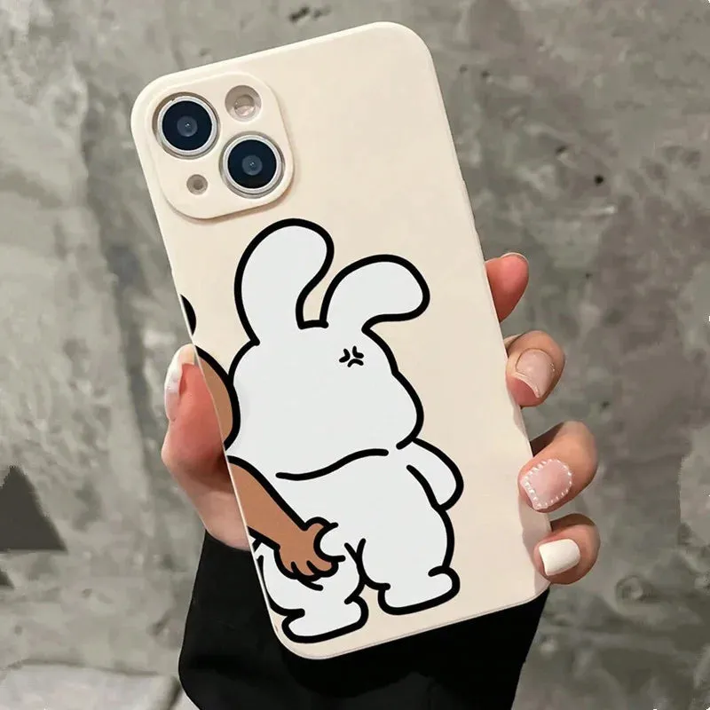 Couple Cartoon Rabbit & Bear Pattern Cases For iPhone 15 12 13 14 11 Pro Max 14 15 7 8 Plus X XR XS Max SE 2020 Soft Cover