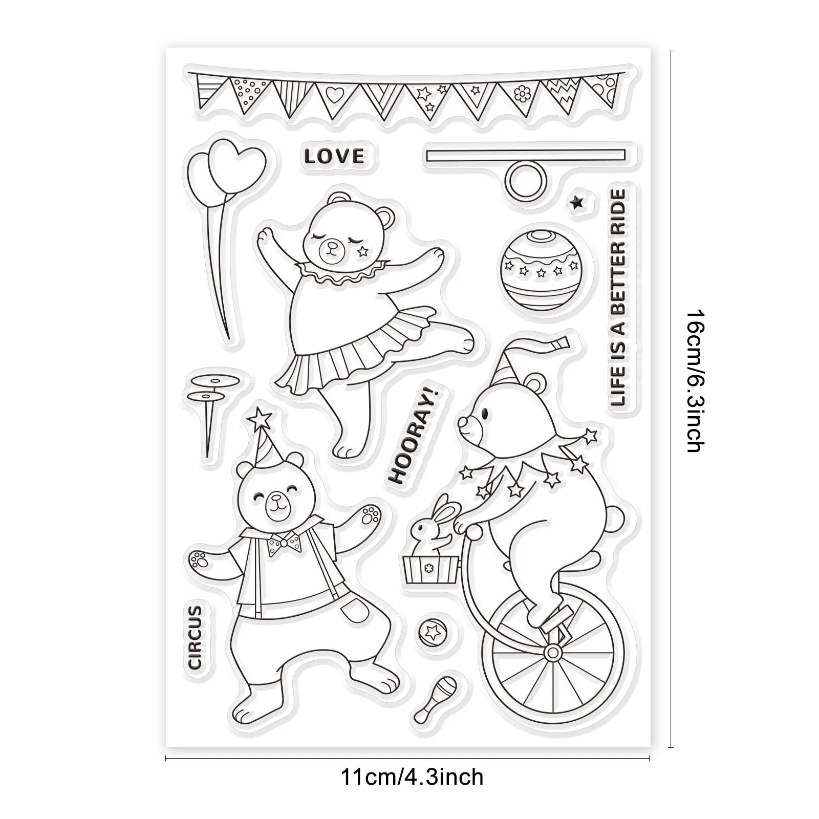 Craspire Circus Bear, Animal, Cartoon, Cute Clear Silicone Stamp Seal for Card Making Decoration and DIY Scrapbooking