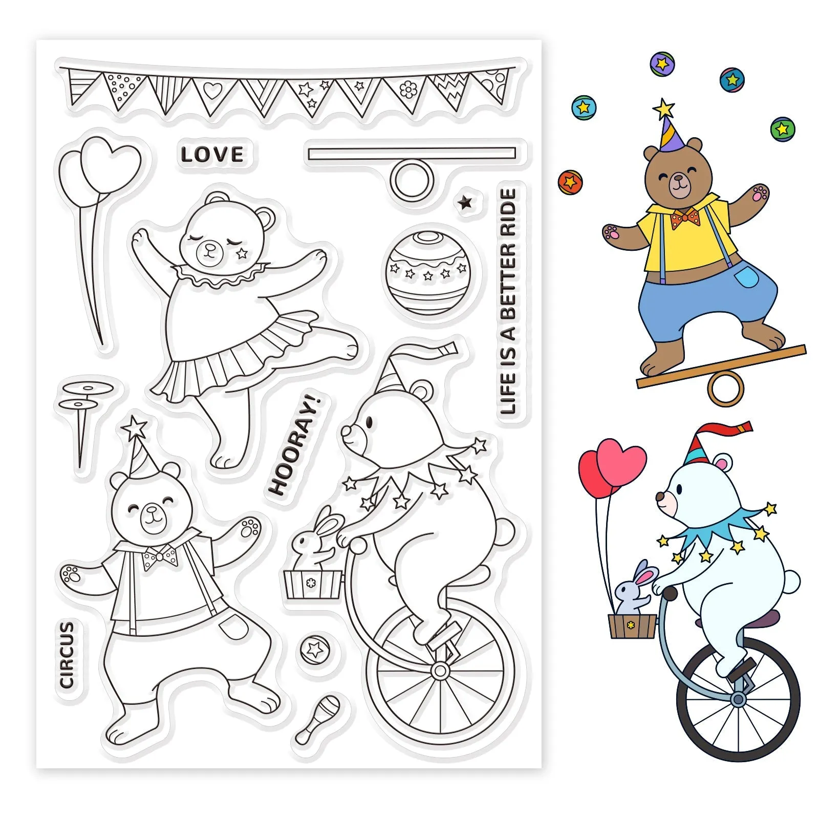 Craspire Circus Bear, Animal, Cartoon, Cute Clear Silicone Stamp Seal for Card Making Decoration and DIY Scrapbooking