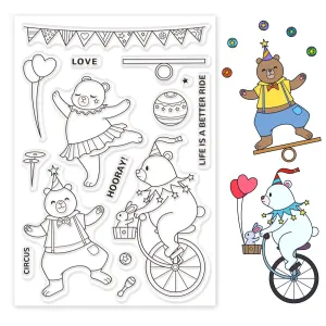 Craspire Circus Bear, Animal, Cartoon, Cute Clear Silicone Stamp Seal for Card Making Decoration and DIY Scrapbooking