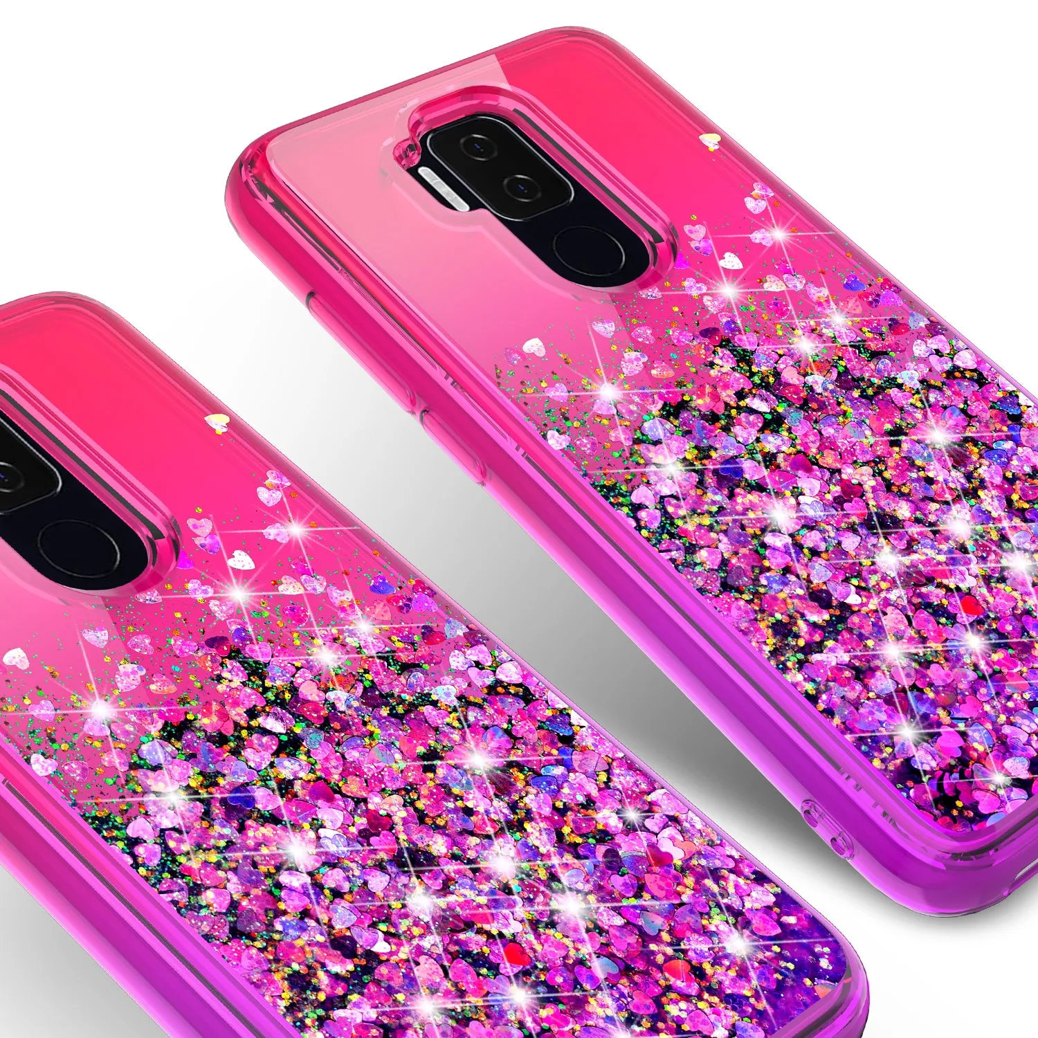 Cricket Influence / AT&T Maestro Plus Case Liquid Glitter Phone Case Waterfall Floating Quicksand Bling Sparkle Cute Protective Girls Women Cover for Cricket Influence / AT&T Maestro Plus w/ Tempered Glass - (Hot Pink/Purple Gradient)
