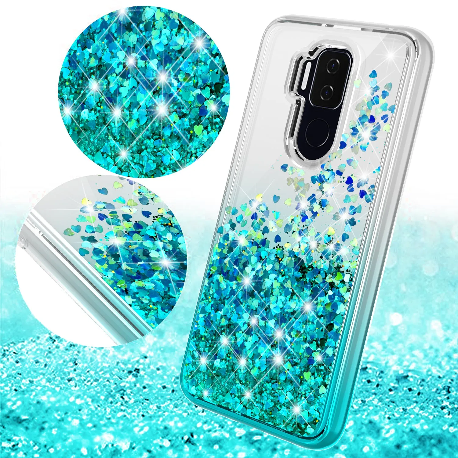 Cricket Influence / AT&T Maestro Plus Case Liquid Glitter Phone Case Waterfall Floating Quicksand Bling Sparkle Cute Protective Girls Women Cover for Cricket Influence / AT&T Maestro Plus W/Temper Glass - Teal