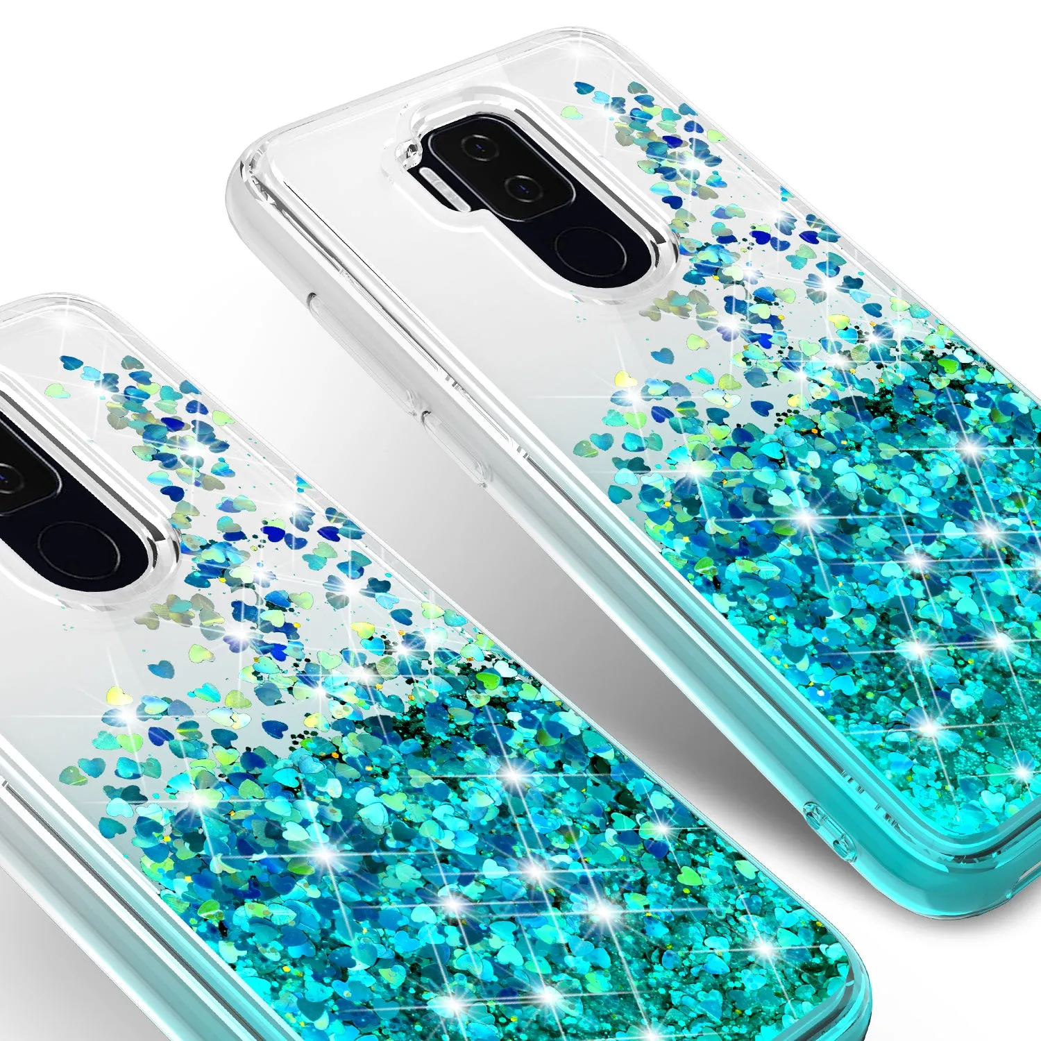Cricket Influence / AT&T Maestro Plus Case Liquid Glitter Phone Case Waterfall Floating Quicksand Bling Sparkle Cute Protective Girls Women Cover for Cricket Influence / AT&T Maestro Plus W/Temper Glass - Teal