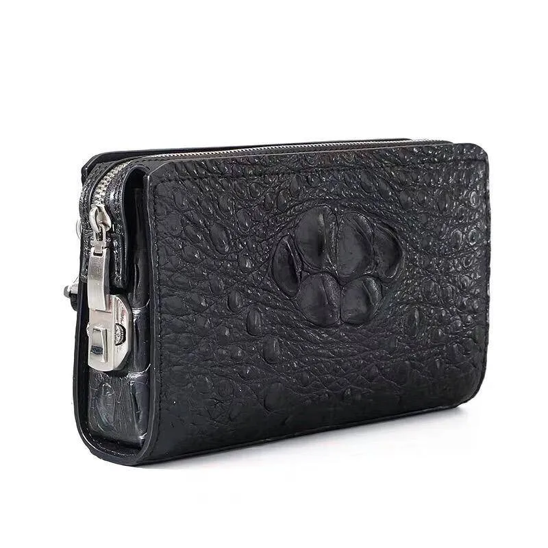 Crocodile Skin Leather Business Code Lock Wallet With Wrist Strap Credit Card Cash Clutch Bags