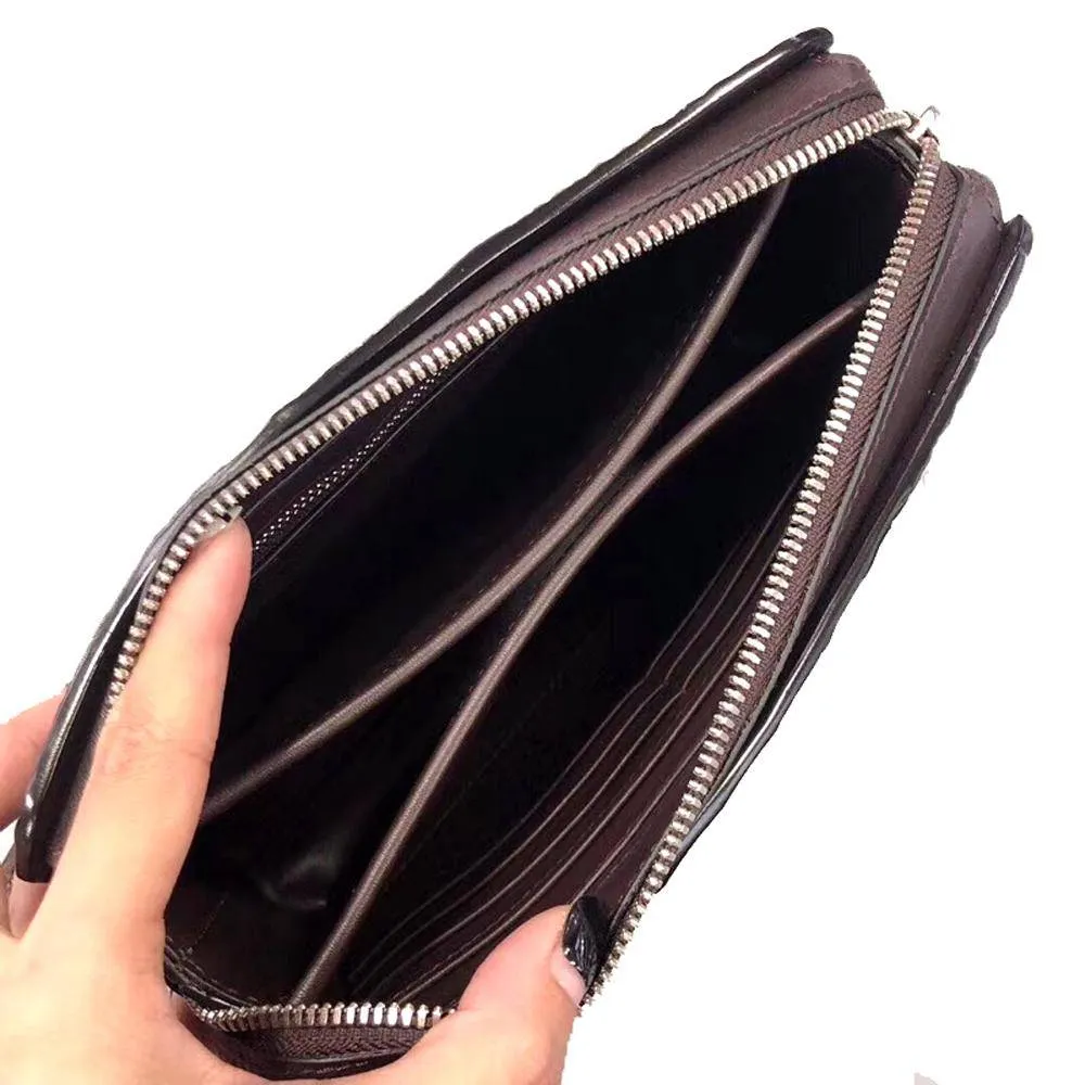Crocodile Skin Leather Business Code Lock Wallet With Wrist Strap Credit Card Cash Clutch Bags