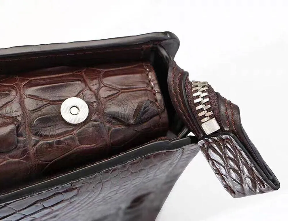 Crocodile Skin Leather Business Code Lock Wallet With Wrist Strap Credit Card Cash Clutch Bags