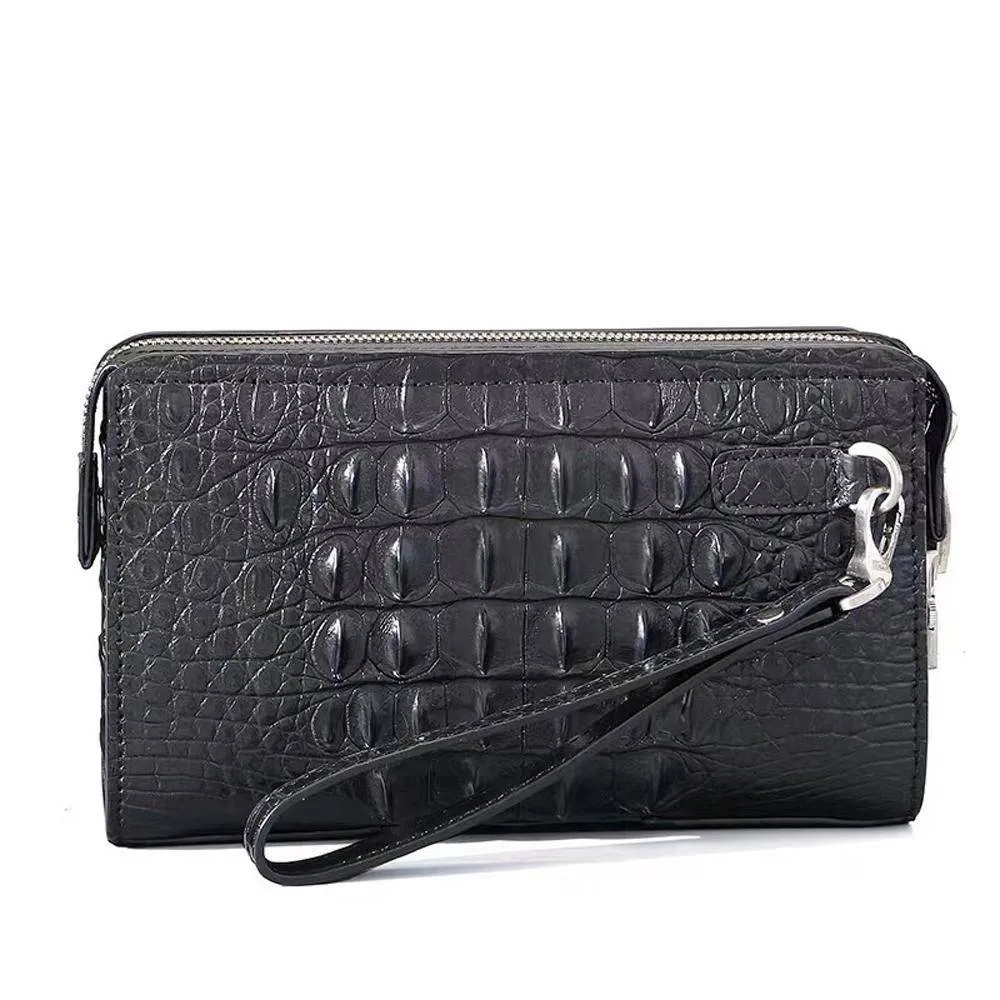 Crocodile Skin Leather Business Code Lock Wallet With Wrist Strap Credit Card Cash Clutch Bags