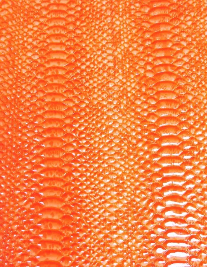 Crush Orange Shiny 3D Serpent Snake Embossed Vinyl Fabric / Sold by the Yard